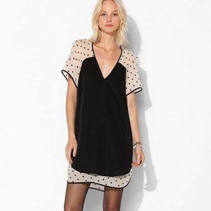 Arts Thread x Urban Outfitters Kate Chiffon Tunic Dress, Sz M , Black/Polka Dots